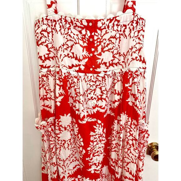 Juliet Dunn Tuckernuck Tie Shoulder Palladio Print Midi Dress Red White NWOT - Picture 11 of 12